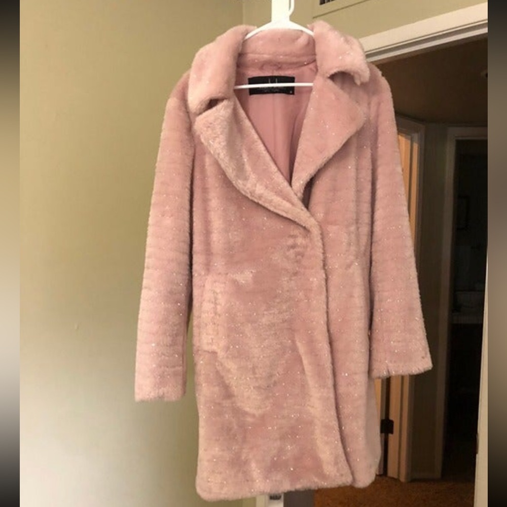 Pink faux fur coat